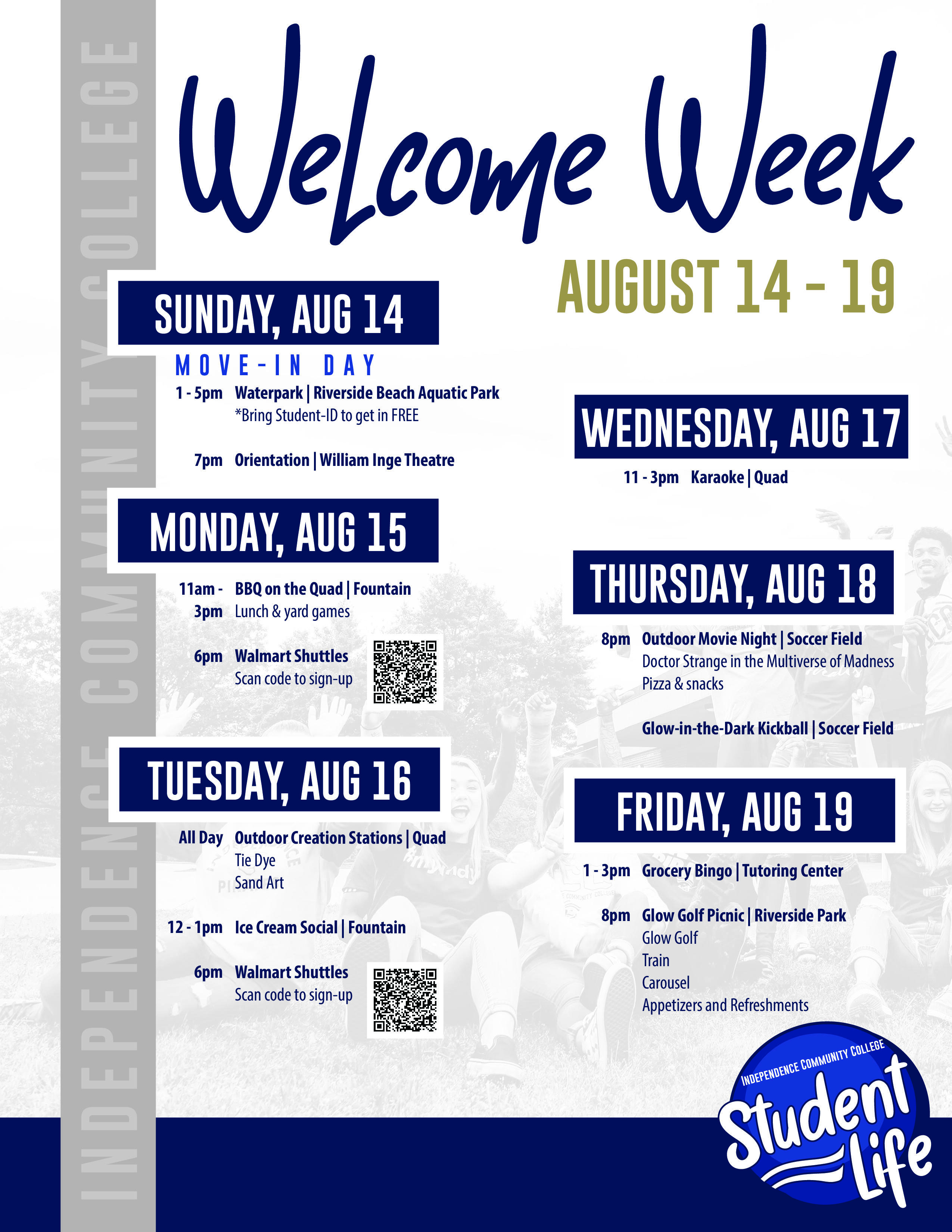 welcome week calendar